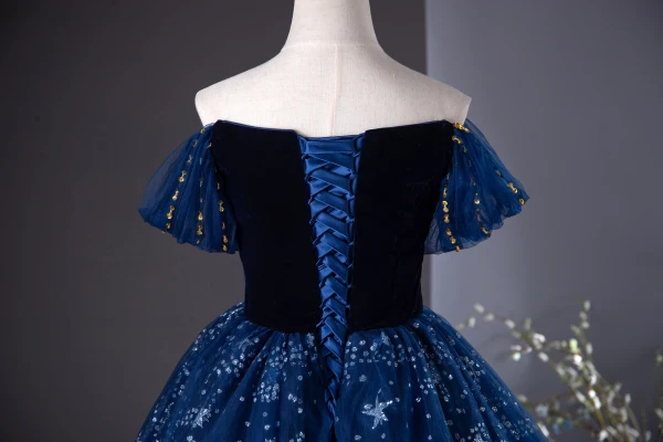 Vintage / Retro Navy Blue Beading Sequins Prom Dresses 2024 A-Line / Princess Strapless Sleeveless Backless Floor-Length / Long Prom Formal Dresses