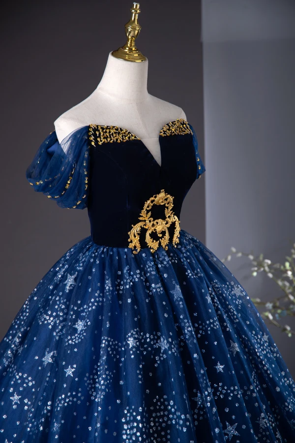 Vintage / Retro Navy Blue Beading Sequins Prom Dresses 2024 A-Line / Princess Strapless Sleeveless Backless Floor-Length / Long Prom Formal Dresses