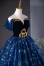 Vintage / Retro Navy Blue Beading Sequins Prom Dresses 2024 A-Line / Princess Strapless Sleeveless Backless Floor-Length / Long Prom Formal Dresses
