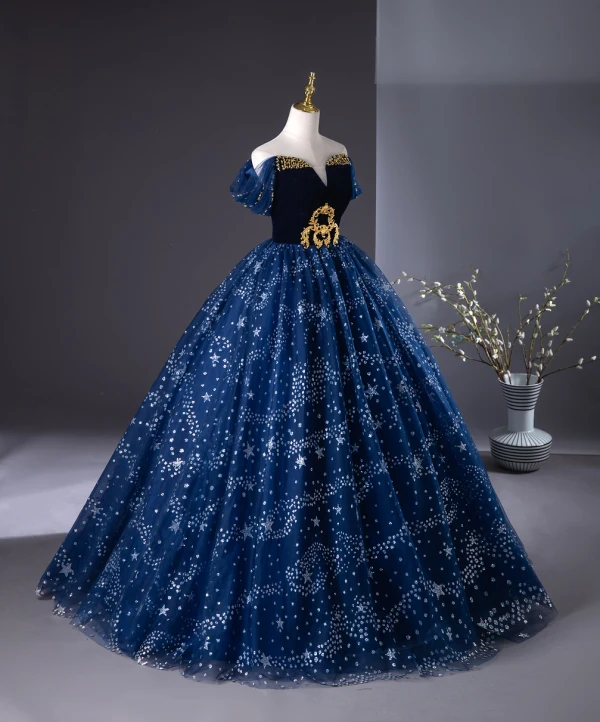 Vintage / Retro Navy Blue Beading Sequins Prom Dresses 2024 A-Line / Princess Strapless Sleeveless Backless Floor-Length / Long Prom Formal Dresses
