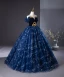Vintage / Retro Navy Blue Beading Sequins Prom Dresses 2024 A-Line / Princess Strapless Sleeveless Backless Floor-Length / Long Prom Formal Dresses
