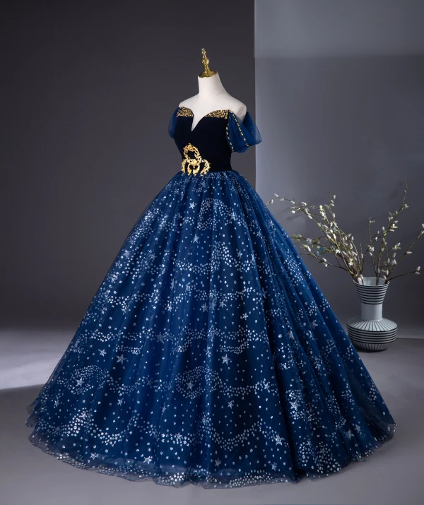 Vintage / Retro Navy Blue Beading Sequins Prom Dresses 2024 A-Line / Princess Strapless Sleeveless Backless Floor-Length / Long Prom Formal Dresses