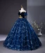Vintage / Retro Navy Blue Beading Sequins Prom Dresses 2024 A-Line / Princess Strapless Sleeveless Backless Floor-Length / Long Prom Formal Dresses
