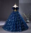 Vintage / Retro Navy Blue Beading Sequins Prom Dresses 2024 A-Line / Princess Strapless Sleeveless Backless Floor-Length / Long Prom Formal Dresses