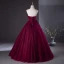 Chic / Beautiful Burgundy Prom Dresses 2024 Ball Gown Strapless Sleeveless Backless Floor-Length / Long Prom Formal Dresses