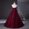 Piękne Burgund Sukienki Na Bal 2024 Suknia Balowa Bez Ramiączek Kokarda Bez Rękawów Bez Pleców Długie Bal Sukienki Wizytowe