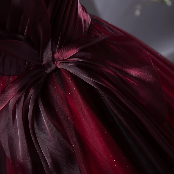 Schöne Burgunderrot Ballkleider 2024 Ballkleid Bandeau Schleife Ärmellos Rückenfreies Lange Ball Festliche Kleider