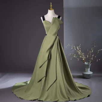 Chic Belle Vert Cendré Robe De Bal 2024 Princesse Encolure Carrée Sans Manches Dos Nu Longue Promo Robe De Ceremonie