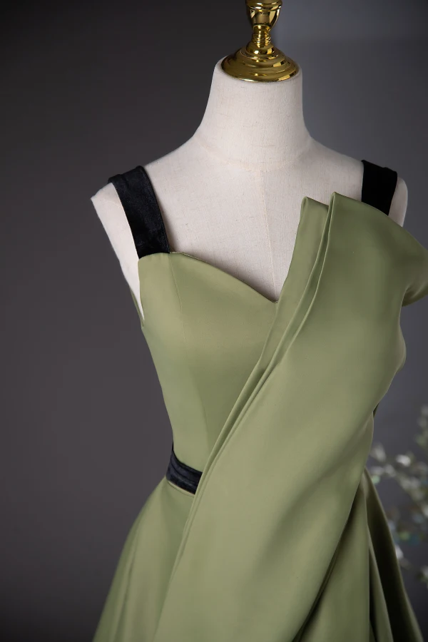Chic / Beautiful Sage Green Prom Dresses 2024 A-Line / Princess Square Neckline Sleeveless Backless Floor-Length / Long Prom Formal Dresses