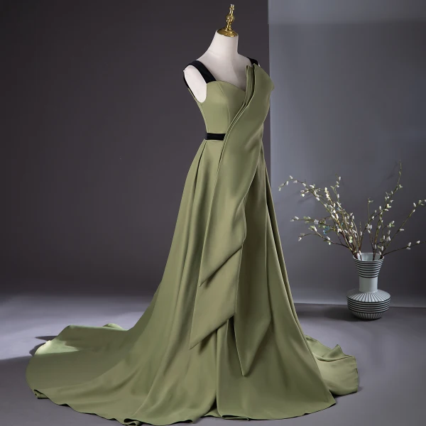 Chic / Beautiful Sage Green Prom Dresses 2024 A-Line / Princess Square Neckline Sleeveless Backless Floor-Length / Long Prom Formal Dresses
