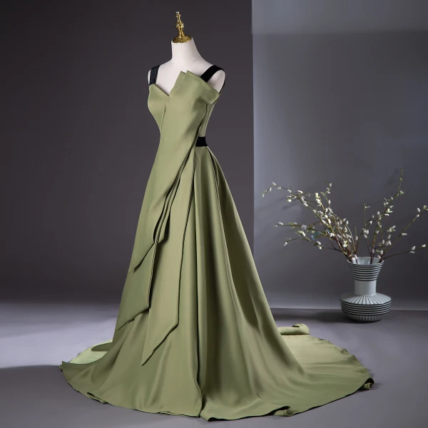 Chic / Beautiful Sage Green Prom Dresses 2024 A-Line / Princess Square Neckline Sleeveless Backless Floor-Length / Long Prom Formal Dresses
