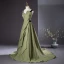 Chic / Beautiful Sage Green Prom Dresses 2024 A-Line / Princess Square Neckline Sleeveless Backless Floor-Length / Long Prom Formal Dresses