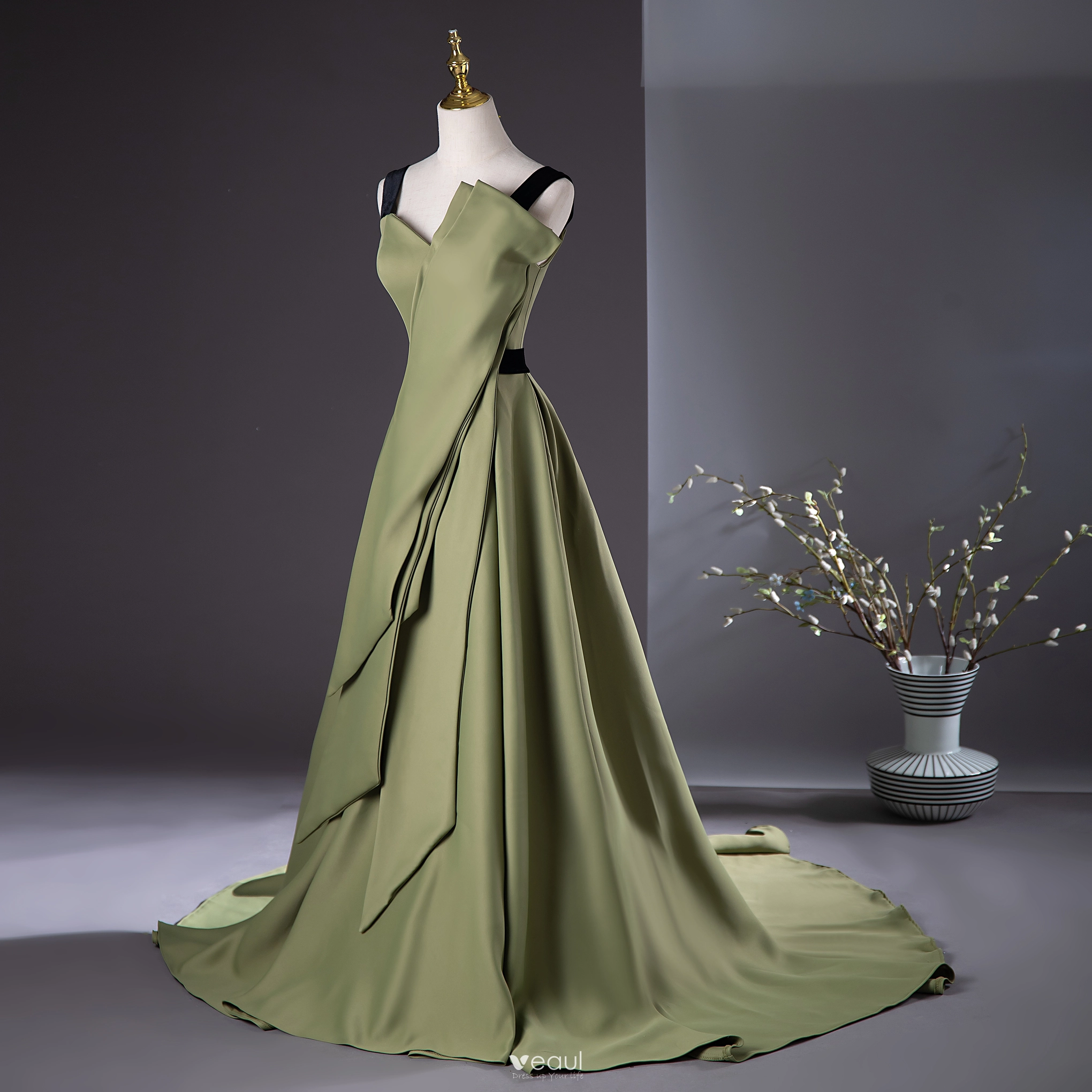 sage green prom dresses 2024 The Linen V-Neck Maxi Dress