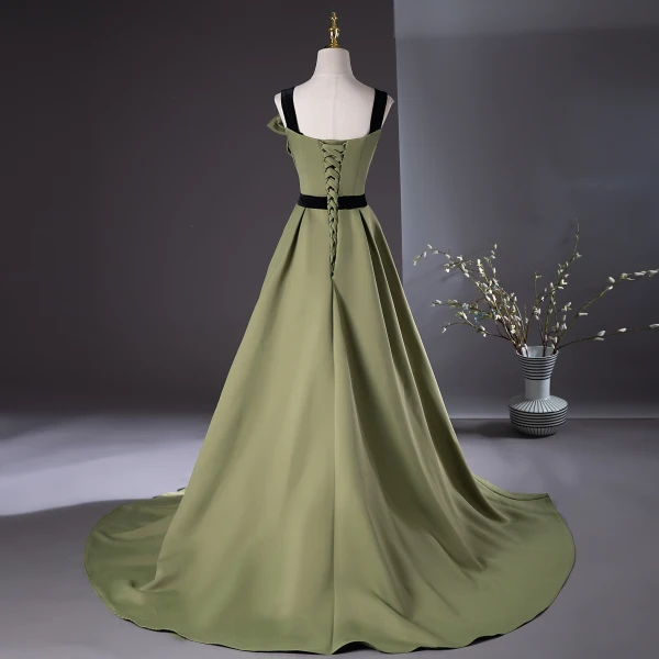 Chic Beautiful Sage Green Prom Dresses 2024 A-Line Princess Square Neckline Sleeveless