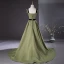 Chic / Beautiful Sage Green Prom Dresses 2024 A-Line / Princess Square Neckline Sleeveless Backless Floor-Length / Long Prom Formal Dresses