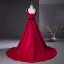 Elegant Burgundy Prom Dresses 2024 A-Line / Princess Square Neckline Sleeveless Backless Sweep Train Prom Formal Dresses