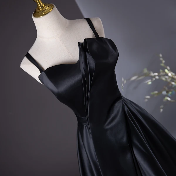 Elegant Black Prom Dresses 2024 A-Line / Princess Spaghetti Straps Sleeveless Backless Floor-Length / Long Prom Formal Dresses