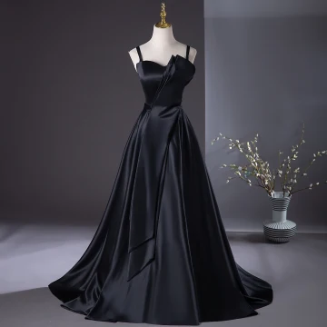 Elegant Black Prom Dresses 2024 A Line Princess Spaghetti Straps Sleeveless Backless Floor Length Long Prom Formal Dresses