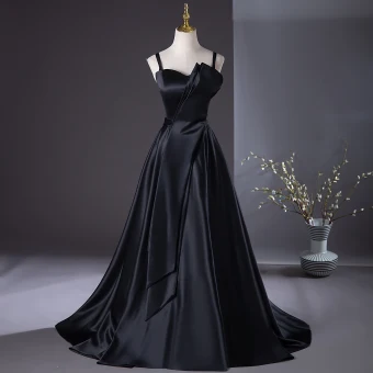 Elegant Black Prom Dresses 2024 A Line Princess Spaghetti Straps Sleeveless Backless Floor Length Long Prom Formal Dresses