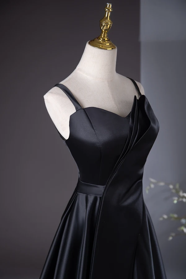 Elegant Black Prom Dresses 2024 A-Line / Princess Spaghetti Straps Sleeveless Backless Floor-Length / Long Prom Formal Dresses