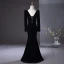 Chic / Beautiful Black Rhinestone Velvet Evening Dresses 2024 Trumpet / Mermaid Square Neckline Long Sleeve Backless Floor-Length / Long Evening Party Formal Dresses