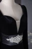 Chic / Beautiful Black Rhinestone Velvet Evening Dresses 2024 Trumpet / Mermaid Square Neckline Long Sleeve Backless Floor-Length / Long Evening Party Formal Dresses