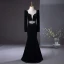 Chic / Beautiful Black Rhinestone Velvet Evening Dresses 2024 Trumpet / Mermaid Square Neckline Long Sleeve Backless Floor-Length / Long Evening Party Formal Dresses