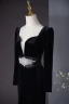 Chic / Beautiful Black Rhinestone Velvet Evening Dresses 2024 Trumpet / Mermaid Square Neckline Long Sleeve Backless Floor-Length / Long Evening Party Formal Dresses