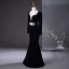 Chic / Beautiful Black Rhinestone Velvet Evening Dresses 2024 Trumpet / Mermaid Square Neckline Long Sleeve Backless Floor-Length / Long Evening Party Formal Dresses