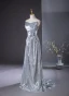 Sparkly Silver Sequins Evening Dresses 2024 A-Line / Princess Strapless Sleeveless Backless Floor-Length / Long Evening Party Formal Dresses