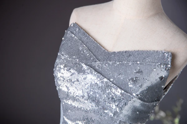 Sparkly Silver Sequins Evening Dresses 2024 A-Line / Princess Strapless Sleeveless Backless Floor-Length / Long Evening Party Formal Dresses