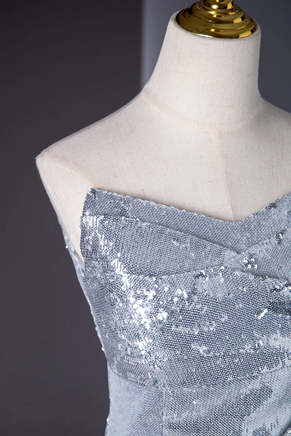 Sparkly Silver Sequins Evening Dresses 2024 A-Line / Princess Strapless Sleeveless Backless Floor-Length / Long Evening Party Formal Dresses