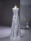 Sparkly Silver Sequins Evening Dresses 2024 A-Line / Princess Strapless Sleeveless Backless Floor-Length / Long Evening Party Formal Dresses