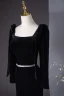 Chic / Beautiful Black Velvet Evening Dresses  2024 Trumpet / Mermaid Square Neckline Long Sleeve Backless Floor-Length / Long Evening Party Formal Dresses