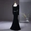 Chic / Beautiful Black Velvet Evening Dresses  2024 Trumpet / Mermaid Square Neckline Long Sleeve Backless Floor-Length / Long Evening Party Formal Dresses