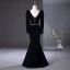Chic / Beautiful Black Velvet Evening Dresses  2024 Trumpet / Mermaid Square Neckline Long Sleeve Backless Floor-Length / Long Evening Party Formal Dresses