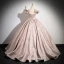 Elegant Blushing Pink Beading Rhinestone Pearl Printing Prom Dresses 2024 Ball Gown Square Neckline Sleeveless Bow Backless Floor-Length / Long Prom Formal Dresses
