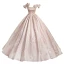 Elegant Blushing Pink Beading Rhinestone Pearl Printing Prom Dresses 2024 Ball Gown Square Neckline Sleeveless Bow Backless Floor-Length / Long Prom Formal Dresses