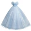 Elegant Sky Blue Beading Lace Flower Glitter Prom Dresses 2024 Ball Gown Strapless Sleeveless Backless Floor-Length / Long Prom Formal Dresses