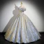 Bling Bling Gold Silver Glitter Prom Dresses 2024 Ball Gown Off-The-Shoulder Short Sleeve Backless Floor-Length / Long Prom Formal Dresses