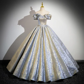 Bling Bling Gold Silver Glitter Prom Dresses 2024 Ball Gown Off The Shoulder Short Sleeve Backless Floor Length Long Prom Formal Dresses