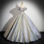 Bling Bling Gold Silver Glitter Prom Dresses 2024 Ball Gown Off-The-Shoulder Short Sleeve Backless Floor-Length / Long Prom Formal Dresses