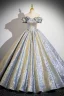 Bling Bling Gold Silver Glitter Prom Dresses 2024 Ball Gown Off-The-Shoulder Short Sleeve Backless Floor-Length / Long Prom Formal Dresses