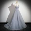 Glitzernden Himmelblau Perlenstickerei Strass Pailletten Abendkleider 2024 A Linie Neckholder Ärmellos Rückenfreies Sweep / Pinsel Zug Abend Festliche Kleider