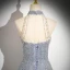 Glitzernden Himmelblau Perlenstickerei Strass Pailletten Abendkleider 2024 A Linie Neckholder Ärmellos Rückenfreies Sweep / Pinsel Zug Abend Festliche Kleider
