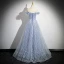 Fashion Sky Blue Sequins Appliques Tassel Prom Dresses 2024 Ball Gown Off-The-Shoulder Sleeveless Backless Floor-Length / Long Prom Formal Dresses