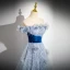 Fashion Sky Blue Sequins Appliques Tassel Prom Dresses 2024 Ball Gown Off-The-Shoulder Sleeveless Backless Floor-Length / Long Prom Formal Dresses