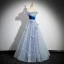 Fashion Sky Blue Sequins Appliques Tassel Prom Dresses 2024 Ball Gown Off-The-Shoulder Sleeveless Backless Floor-Length / Long Prom Formal Dresses