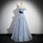 Fashion Sky Blue Sequins Appliques Tassel Prom Dresses 2024 Ball Gown Off-The-Shoulder Sleeveless Backless Floor-Length / Long Prom Formal Dresses