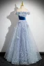 Fashion Sky Blue Sequins Appliques Tassel Prom Dresses 2024 Ball Gown Off-The-Shoulder Sleeveless Backless Floor-Length / Long Prom Formal Dresses